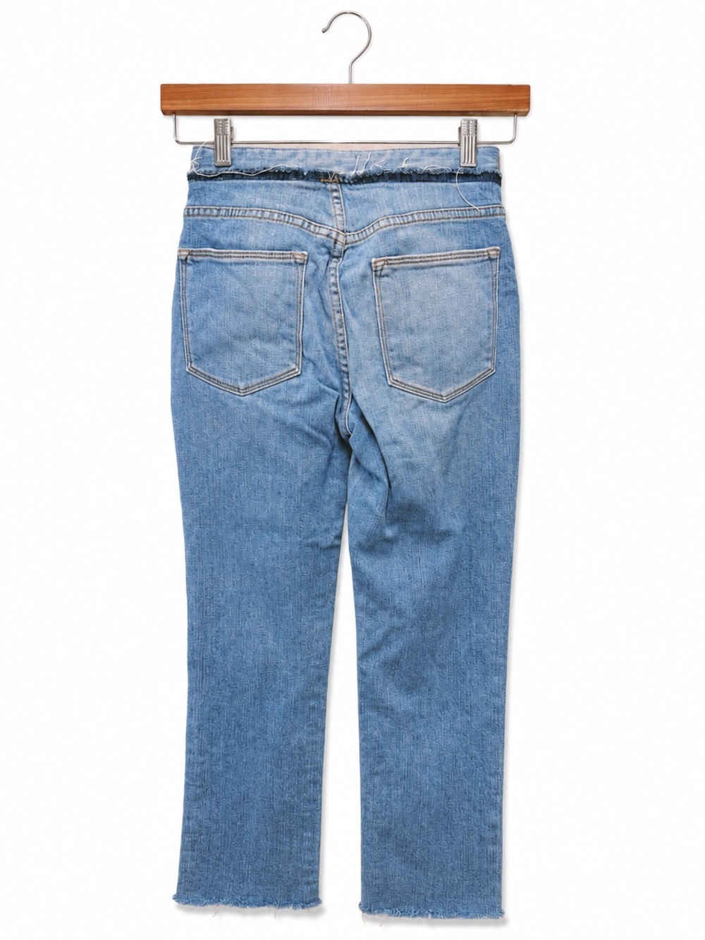 FRAME Le High Straight Tie Waist Jeans Frayed Hem Faded Blue Wash, Size 25 - Picture 7 of 12